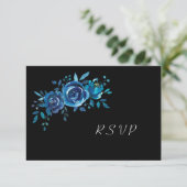 Cartons Réponse Indigo Blue + Black Floral Buffet Mariage (Debout devant)