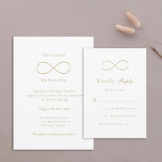 Cartons Réponse Infinity Love Monogramme Élégant Mariage blanc