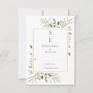 Cartons Réponse Initiales de monogramme moderne de mariage de verd