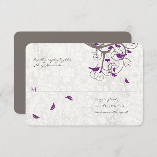 Cartons Réponse Inséparable violet Rustic Country Tree Mariage (Devant / Derrière)