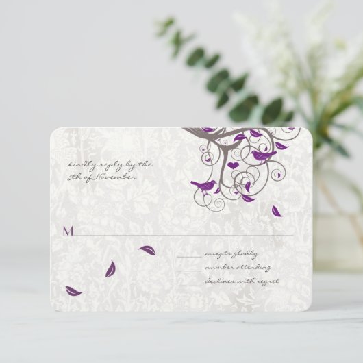 Cartons Réponse Inséparable violet Rustic Country Tree Mariage (Debout devant)