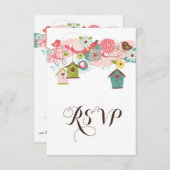 Cartons Réponse Inséparables colorés et maisons d'oiseaux Invitati (Devant / Derrière)