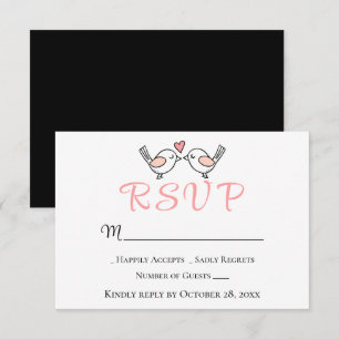 Cartons Réponse Inséparables Été Rose Oiseaux d'amour Mariage Noir