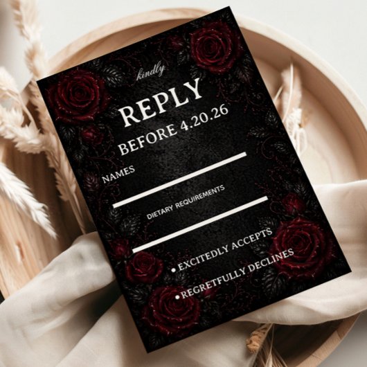 Cartons Réponse Invité Roses Rouge Foncé