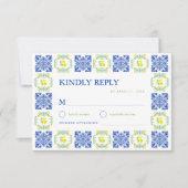 Cartons Réponse Italian Blue & Yellow Lemon Tile Wedding (Devant)