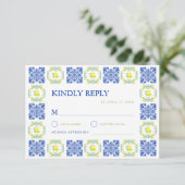 Cartons Réponse Italian Blue & Yellow Lemon Tile Wedding (Debout devant)