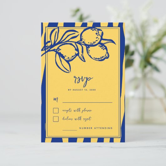 Cartons Réponse Italian Hand Drawn Lemon Handwritten Blue Wedding (Debout devant)
