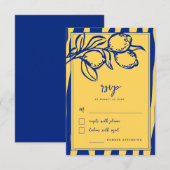 Cartons Réponse Italian Hand Drawn Lemon Handwritten Blue Wedding (Devant / Derrière)