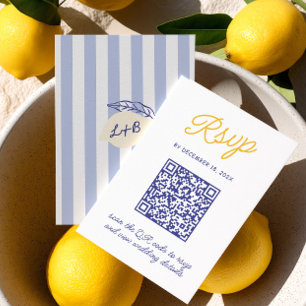Cartons Réponse Italien Mariage Manuscrit Jaune & Rayures Bleues