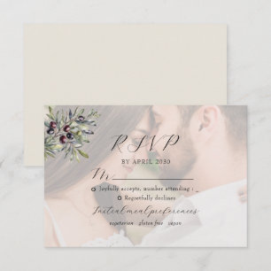 Cartons Réponse Ivoire Olive Monogramme Photo Mariage