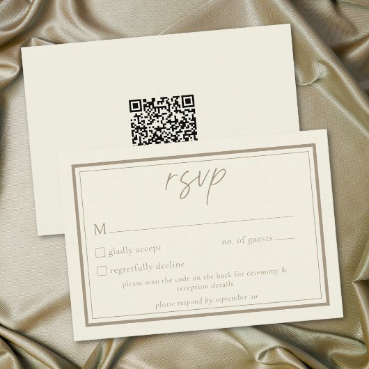 Cartons Réponse Ivory Cream Minimalist Frame Wedding QR Code