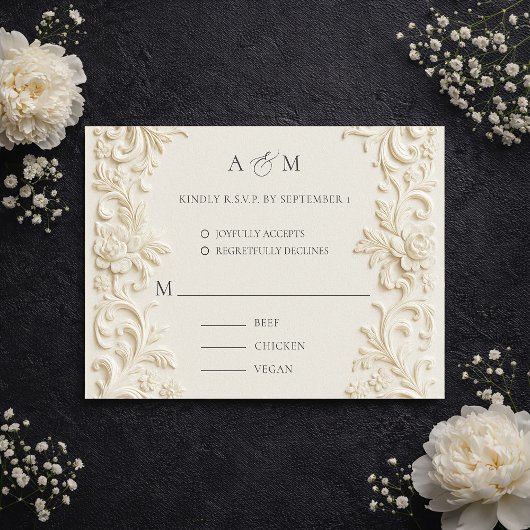 Cartons Réponse Ivory Elegant Baroque Wedding Response Card
