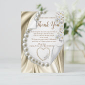 Cartons Réponse Ivory, Green, Blue, Gold Silk & PearlsCarte Merci (Debout devant)