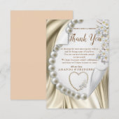 Cartons Réponse Ivory, Green, Blue, Gold Silk & PearlsCarte Merci (Devant / Derrière)