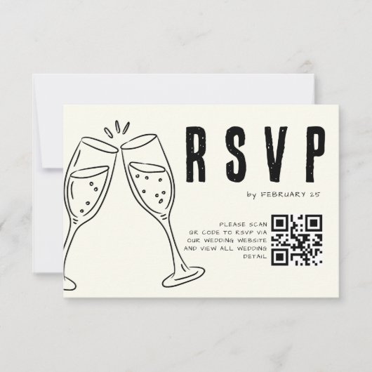 Cartons Réponse Ivory Hand Drawn Illustration Minimalist Wedding  (Devant)