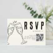Cartons Réponse Ivory Hand Drawn Illustration Minimalist Wedding  (Debout devant)