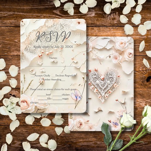 Cartons Réponse Ivory Lace Heart Floral Romantic Spring Wedding