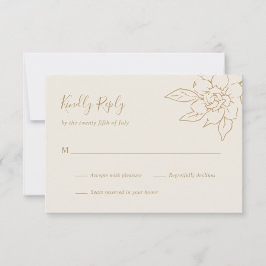 Cartons Réponse Ivory Line Art Floral Mariage élégant (Devant)