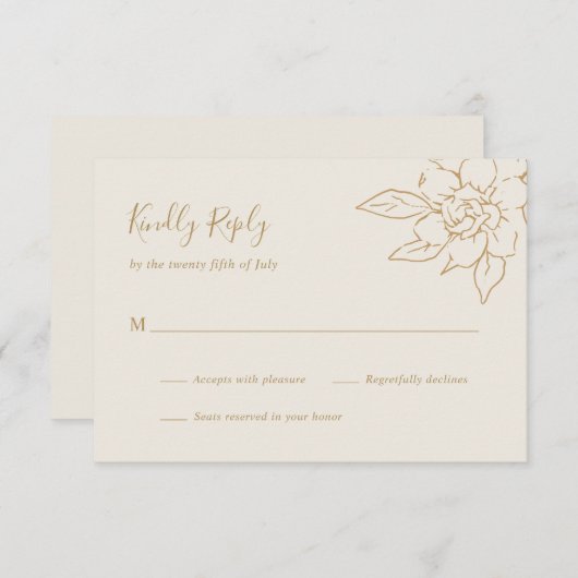 Cartons Réponse Ivory Line Art Floral Mariage élégant (Devant / Derrière)