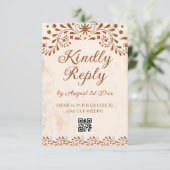 Cartons Réponse Ivory Mexican Floral Wedding QR code (Debout devant)