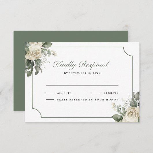 Cartons Réponse Ivory Rose Sage Green Floral Wedding (Devant / Derrière)