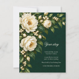 Cartons Réponse Ivory Roses & Emerald Wedding Guest Lodging