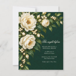 Cartons Réponse Ivory Roses & Emerald Wedding Rehearsal Dinner