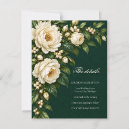 Cartons Réponse Ivory Roses & Emerald Winter Wedding Details