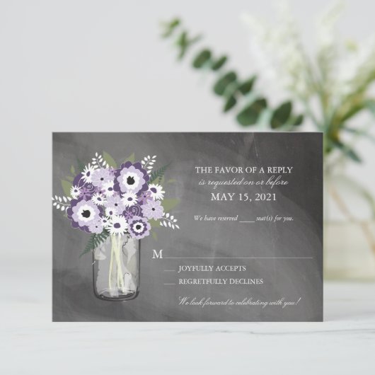 Cartons Réponse Jardin de fleurs violettes Tableau noir Mason Jar (Debout devant)