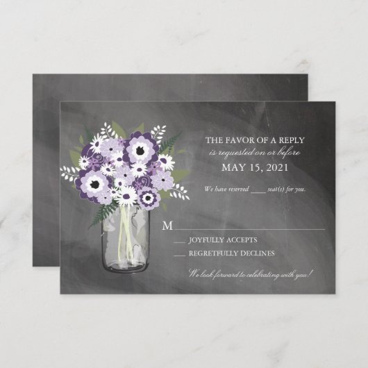 Cartons Réponse Jardin de fleurs violettes Tableau noir Mason Jar (Devant / Derrière)