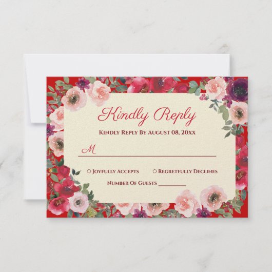 Cartons Réponse Jardin fleuri rouge mariage chinois (Devant)