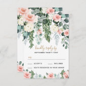 Cartons Réponse Jardin Floral rose pâle Rose Mariage d'aquarelle (Devant / Derrière)