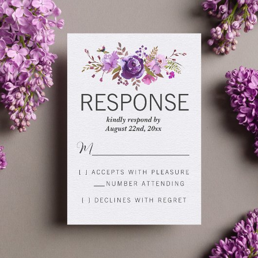 Cartons Réponse Jardin Floral violet violet Mariage de lavande
