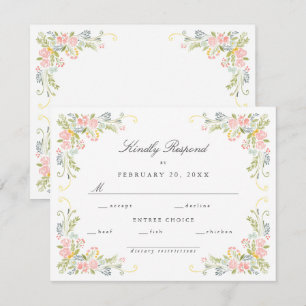 Cartons Réponse Jardin Rococo Pastel Mariage Floral Orné