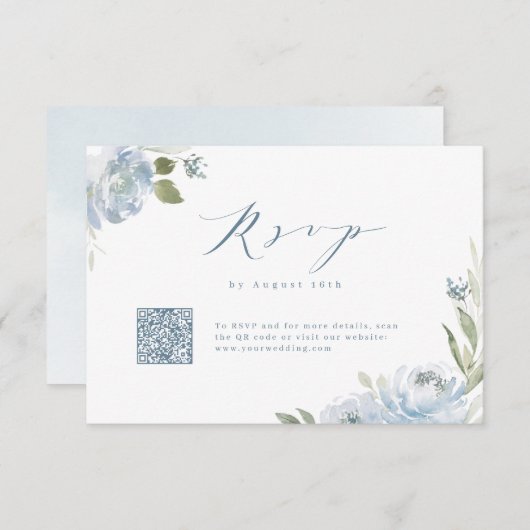 Cartons Réponse Jardin romantique bleu poussiéreux mariage QR code (Devant / Derrière)