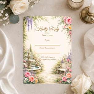 Cartons Réponse Jardin Romantique Fontaine Élégance Mariage