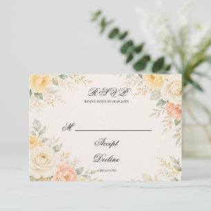 Cartons Réponse Jaune Beurre Mariage Fleur Pêche et Ivoire
