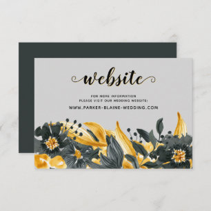 Cartons Réponse Jaune Gris Élégant Floral Script Mariage site Web