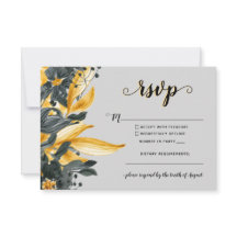 Jaune & Gris Floral Élégant Script Mariage moderne