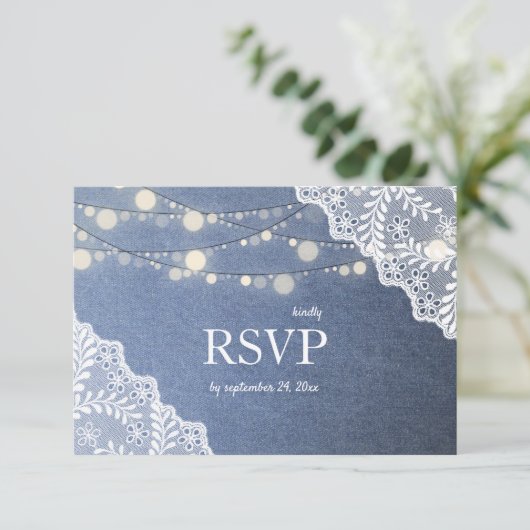 Cartons Réponse Jean Lace & String Lights Mariage avec repas (Debout devant)