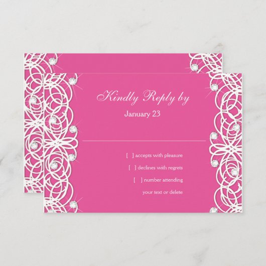 Cartons Réponse Joli Bat mitzvah Clear Sparkle et dentelle (Devant / Derrière)