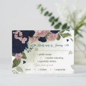 Cartons Réponse joli bleu marine rose fleurs verdure choix de repa (Debout devant)