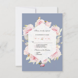 Cartons Réponse Joli Blush Floral géométrique Dusty Mariage bleu