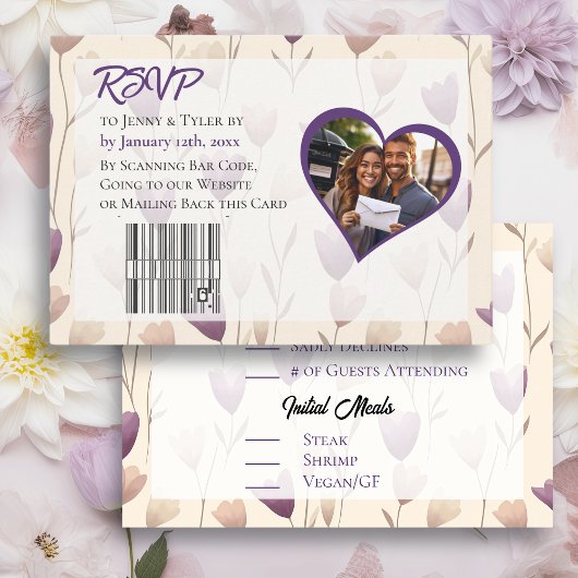 Cartons Réponse Joli Fleur sauvage violet Mariage botanique