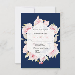 Cartons Réponse Joli flush Floral géométrique Marine Mariage bleu