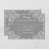 Cartons Réponse Joli Mariage gris cadre dentelle (Devant / Derrière)