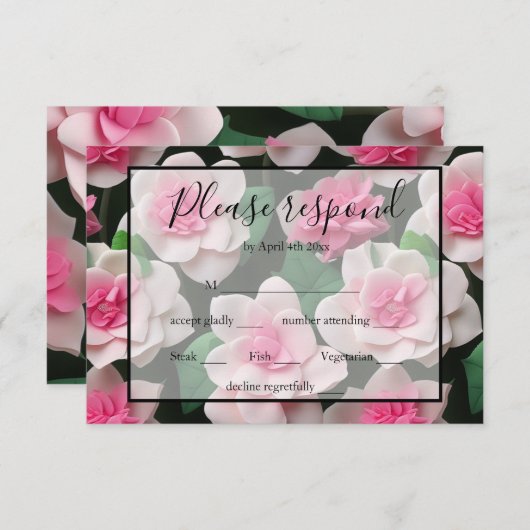 Cartons Réponse Joli motif fleuri rose boho (Devant / Derrière)