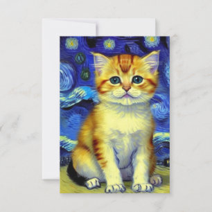 Cartons Réponse Joli Petit Chat Nuit Étoilée Van Gogh
