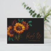 Cartons Réponse Joli Rustique Noir Brûlé Orange Floral Mariage (Debout devant)