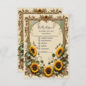 Cartons Réponse Joli tournesol jaune avec cadre d'art mariage (Devant / Derrière)